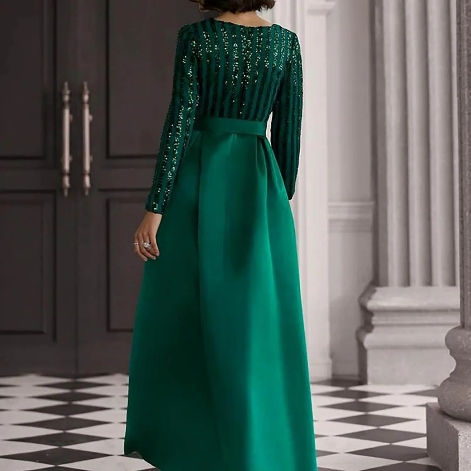 Wpmen's Dress Sexy Deep V Lace Mesh Maxi Formal Dress Party Cocktail Dresses Long Sleeve Elegant Wedding Dress