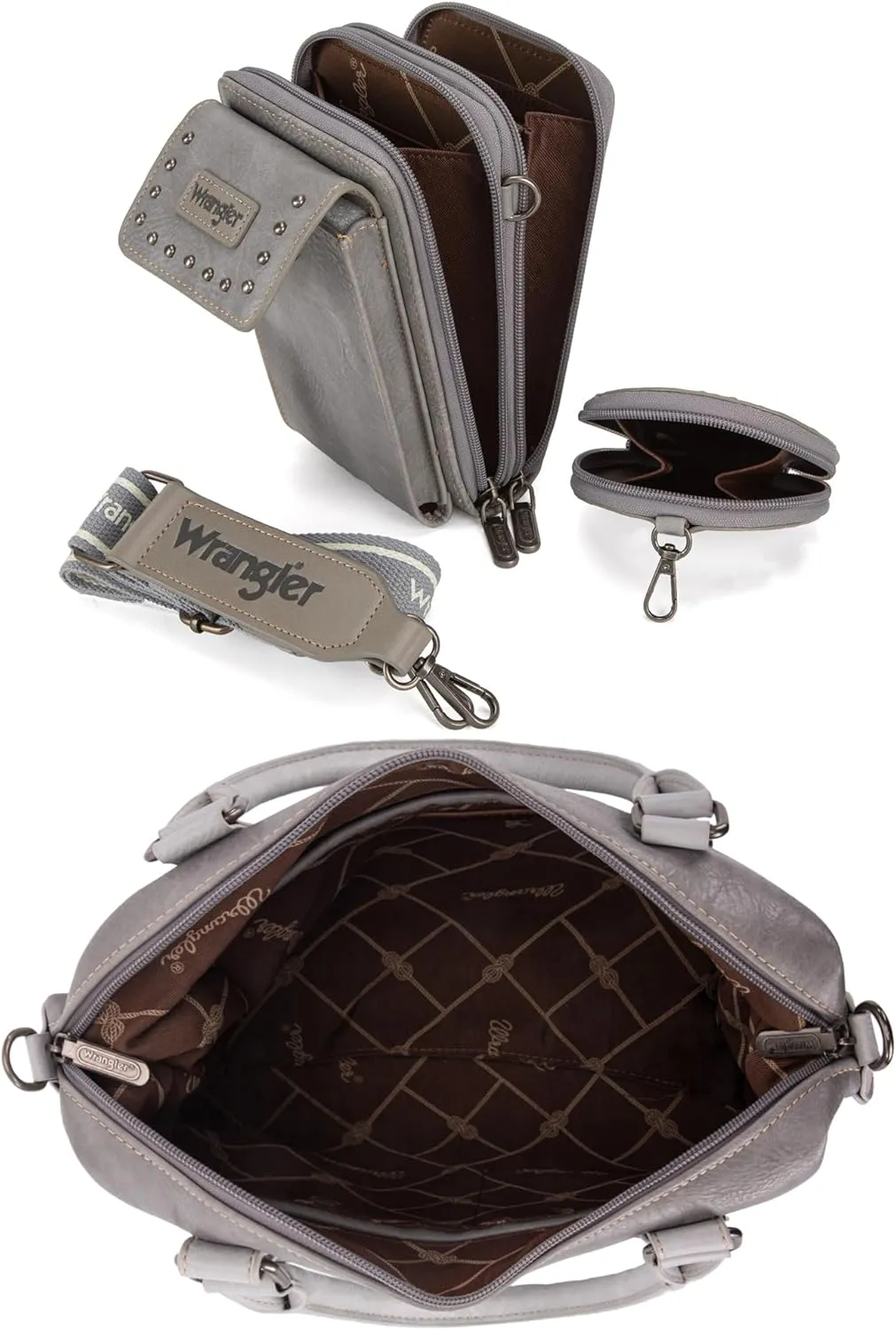 Wrangler 3Pcs Doctor Bag Sets for Women Top-handle Satchel Bag with Cell Phone Handbag and Coin Purse