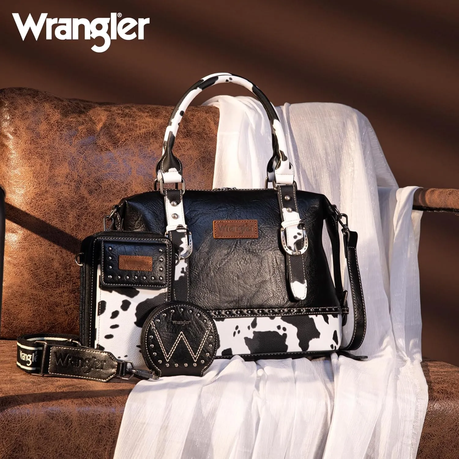 Wrangler 3Pcs Doctor Bag Sets for Women Top-handle Satchel Bag with Cell Phone Handbag and Coin Purse