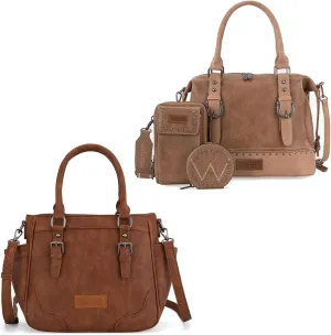 Wrangler 4Pcs Doctor Bag Set for Women, Top Handle Satchel Purse Barrel Handbags Cell Phone Purse Leather
