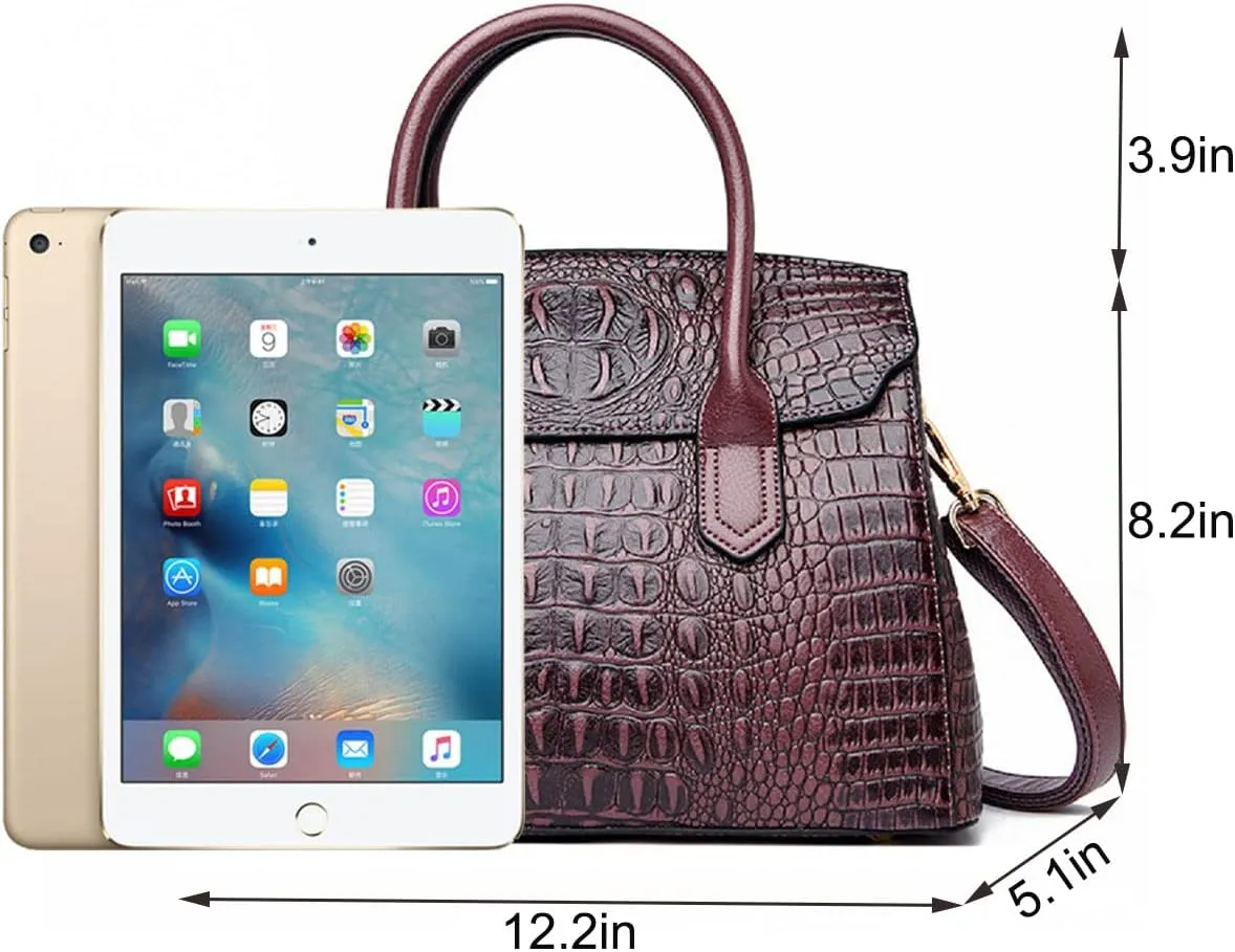 XXGJOALD-Handbags and Purses for Women Crocodile Pattern Shoulder Bag Leather Top-Handle Satchel Ladies Fashion Tote Blue
