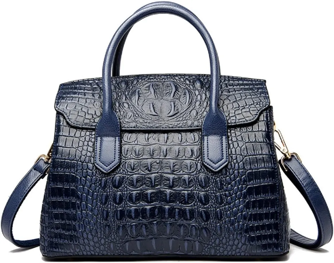 XXGJOALD-Handbags and Purses for Women Crocodile Pattern Shoulder Bag Leather Top-Handle Satchel Ladies Fashion Tote Blue
