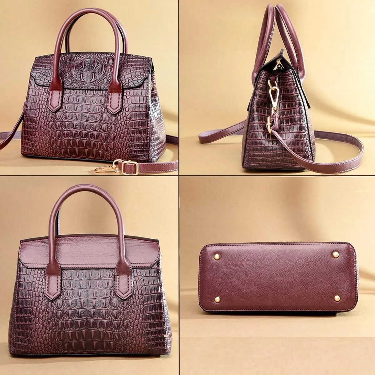 XXGJOALD-Handbags and Purses for Women Crocodile Pattern Shoulder Bag Leather Top-Handle Satchel Ladies Fashion Tote Blue