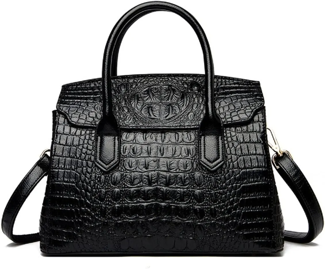 XXGJOALD-Handbags and Purses for Women Crocodile Pattern Shoulder Bag Leather Top-Handle Satchel Ladies Fashion Tote Blue