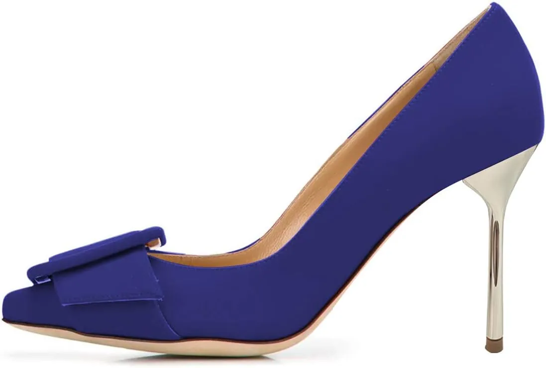 XYD Women Fashion Pointed Toe High Heels Pumps Buckles Slip On Stilettos Dress Party Office Shoes