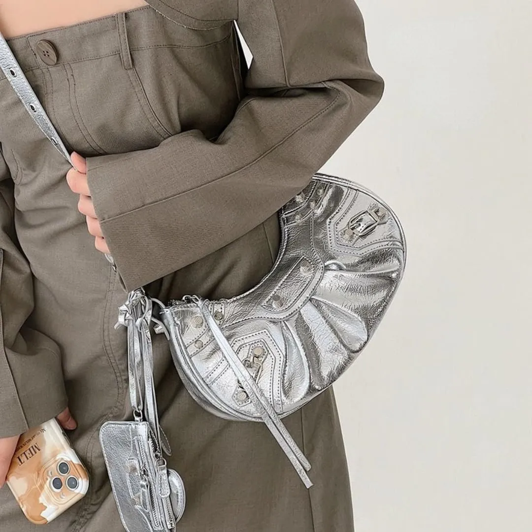 Y2K Punk Shoulder Bag for Women Handbag Shoulder Purse with Rivet Leather Crossbody Bag Fof Lady
