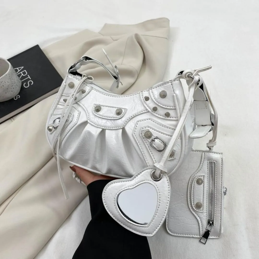 Y2K Punk Shoulder Bag for Women Handbag Shoulder Purse with Rivet Leather Crossbody Bag Fof Lady