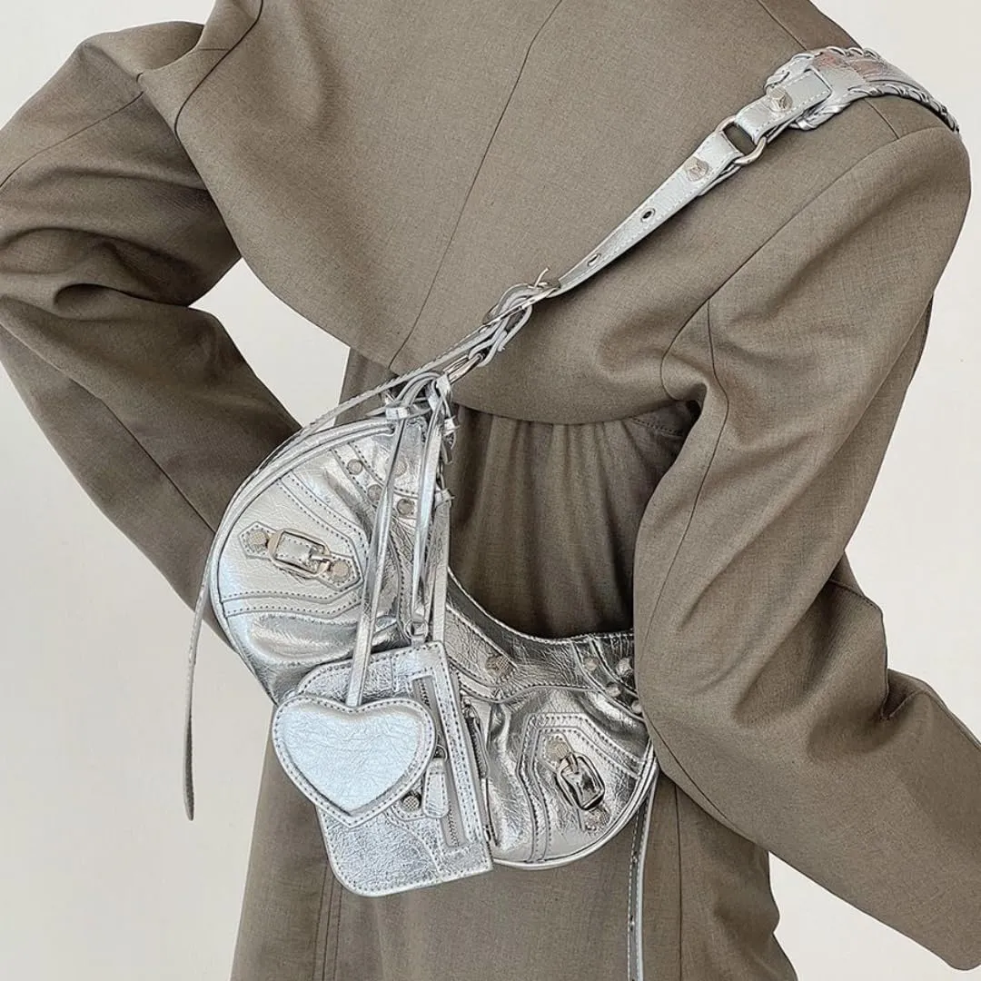 Y2K Punk Shoulder Bag for Women Handbag Shoulder Purse with Rivet Leather Crossbody Bag Fof Lady