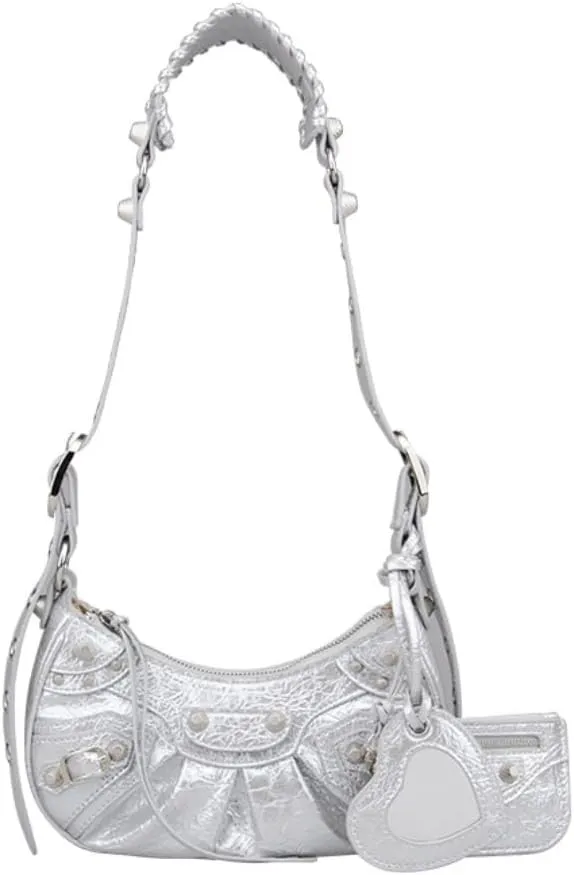 Y2K Punk Shoulder Bag for Women Handbag Shoulder Purse with Rivet Leather Crossbody Bag Fof Lady