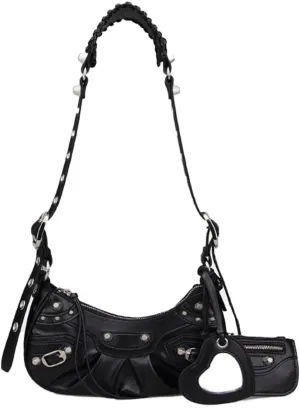 Y2K Punk Shoulder Bag Handbag Shoulder Purse with Rivet Leather Crossbody Bag Fof Lady for Women