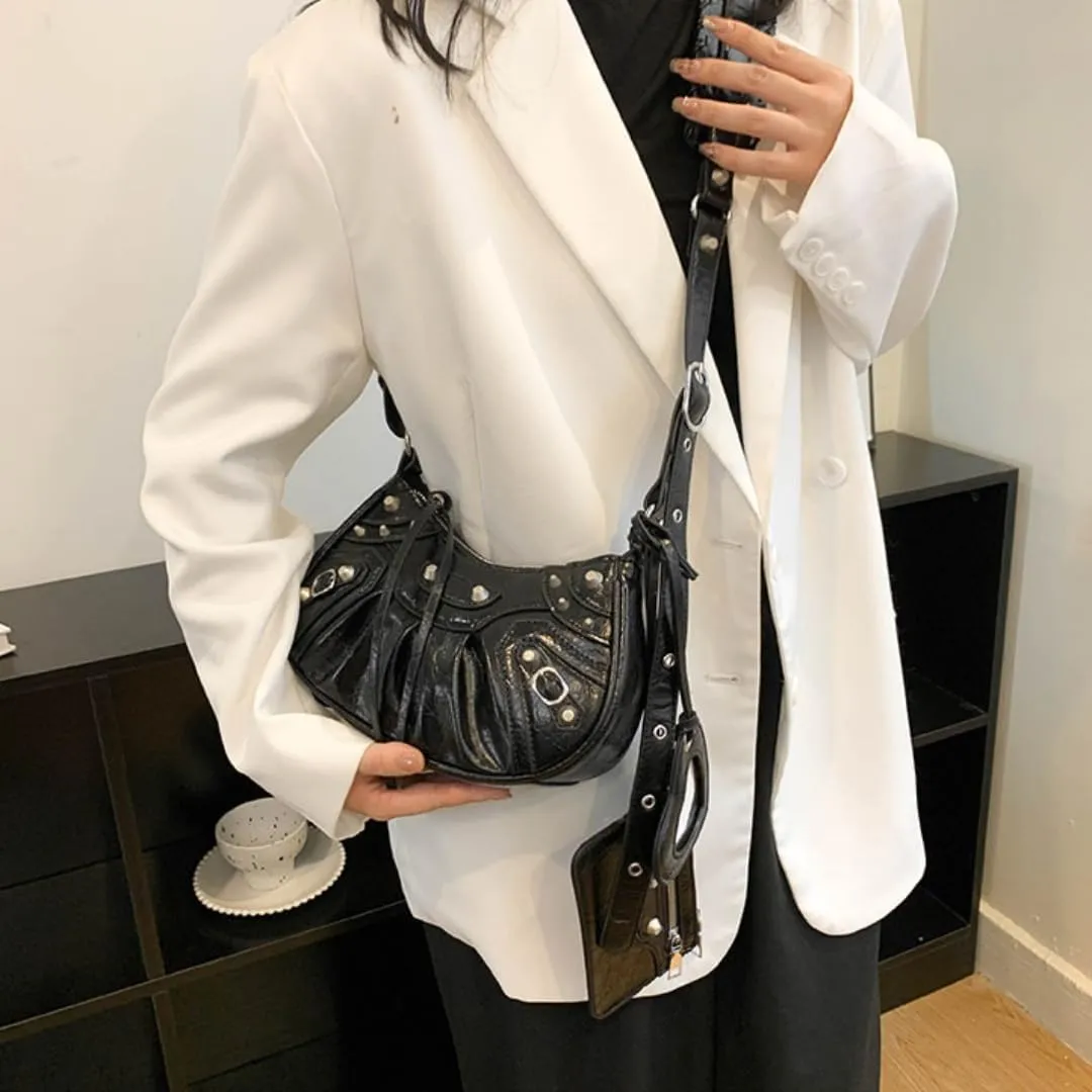Y2K Punk Shoulder Bag Handbag Shoulder Purse with Rivet Leather Crossbody Bag Fof Lady for Women
