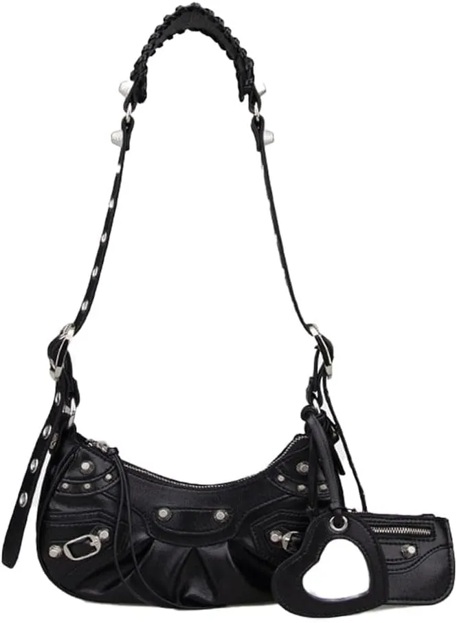 Y2K Punk Shoulder Bag Handbag Shoulder Purse with Rivet Leather Crossbody Bag Fof Lady for Women