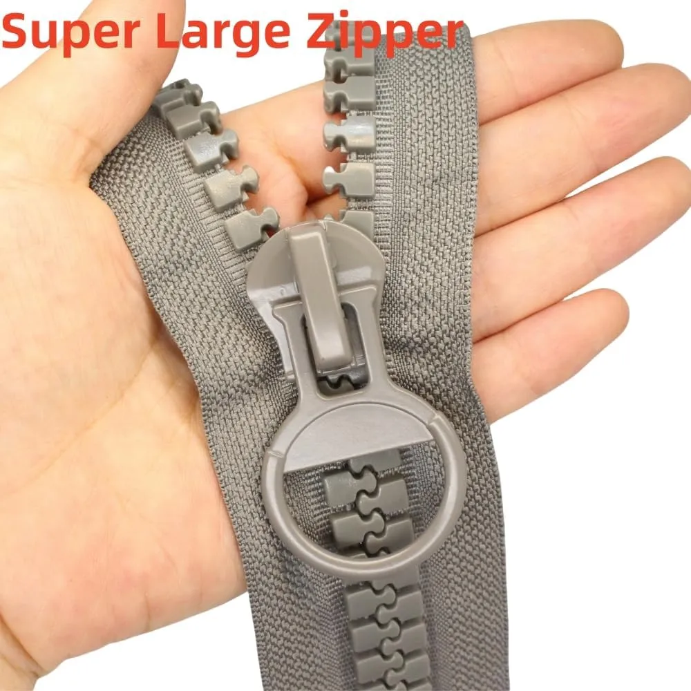 YaHoGa #20 Super Large Plastic Zipper Heavy Duty Zippers by The Yard Bulk 2 Yards with 5pcs Sliders for DIY Sewing Tailor Crafts Bags Tents Boat Cover Canvas (Grey 2 Yards)