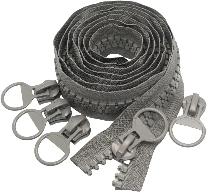 YaHoGa #20 Super Large Plastic Zipper Heavy Duty Zippers by The Yard Bulk 2 Yards with 5pcs Sliders for DIY Sewing Tailor Crafts Bags Tents Boat Cover Canvas (Grey 2 Yards)