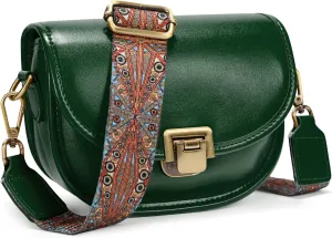 YALUXE Retro Style Genuine Leather Crossbody Bags Flap Shoulder Handbags Saddle Purses with 2 Different Straps for Women