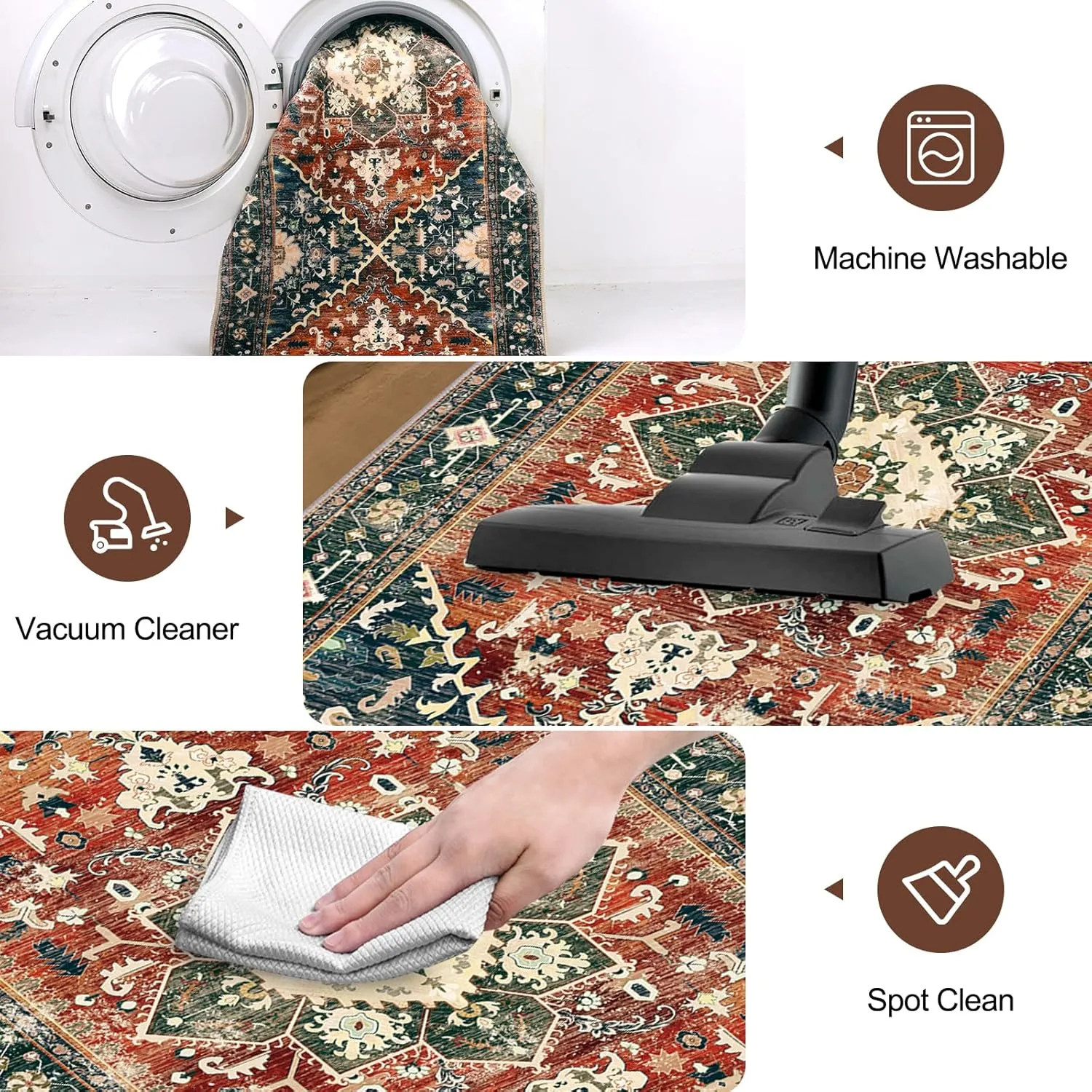 Yamaziot Washable Runner Rug, 2x6 Non-Slip Boho Vintage Hallway Rug Runner with Rubber Backing, Stain Resistant & Low Pile Faux Wool Distressed Carpet Runner for Kitchen, Laundry, Entrance