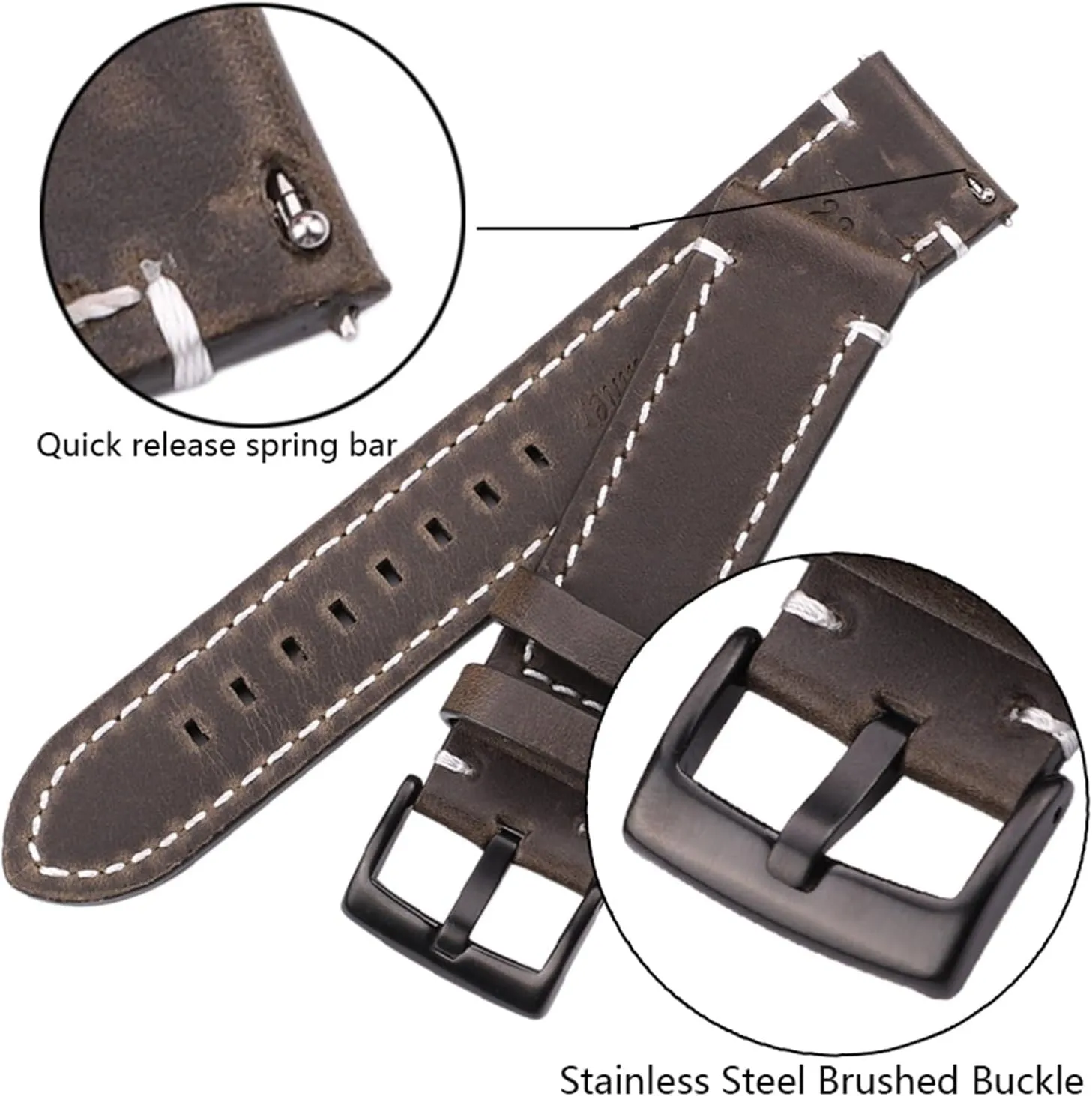 yaoqijie Cowhide Genuine Leather Watchband Belt 18 20 22 24mm Men Women Thick Handmade Retro Watch Band Strap Metal Buckles lasting