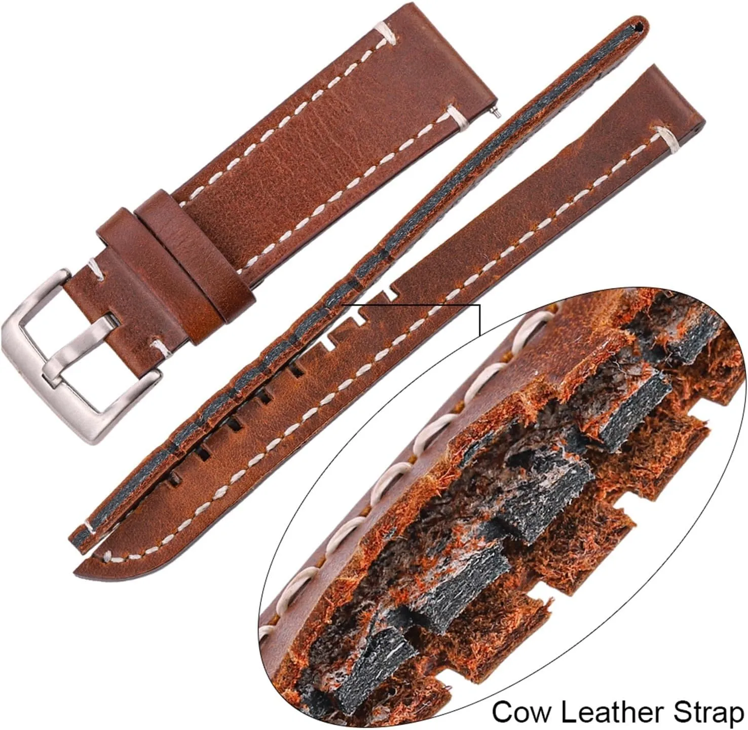 yaoqijie Cowhide Genuine Leather Watchband Belt 18 20 22 24mm Men Women Thick Handmade Retro Watch Band Strap Metal Buckles lasting