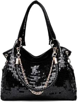 YAQUNICER Women Patent Leather Sequins Handbag Large Capacity Shoulder Crossbody Bag