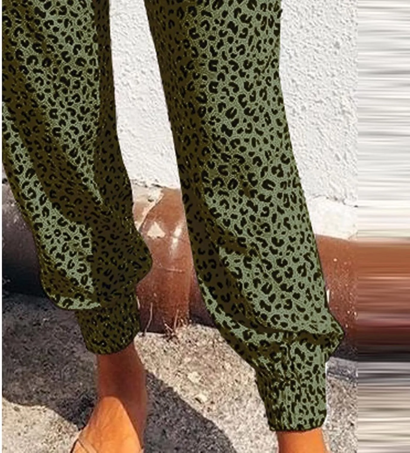 yardsong Leopard Printed Pants for Women Plus Size Drawstring High Waisted Jogger Pants Casual Loose Trousers with Pockets