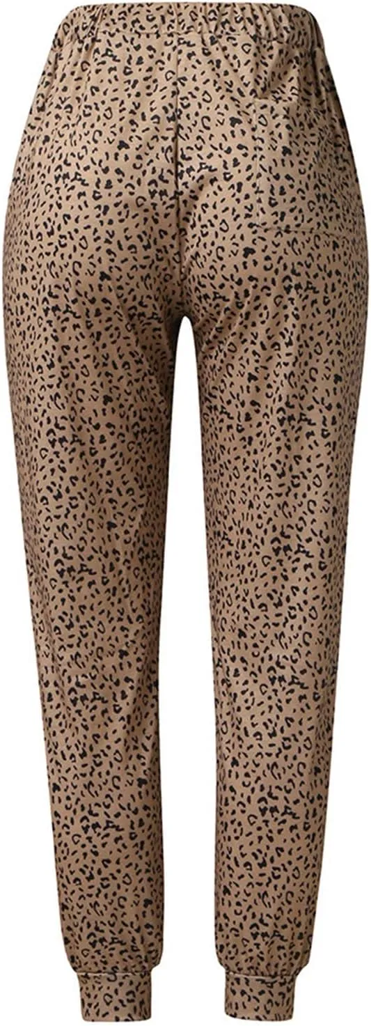 yardsong Leopard Printed Pants for Women Plus Size Drawstring High Waisted Jogger Pants Casual Loose Trousers with Pockets