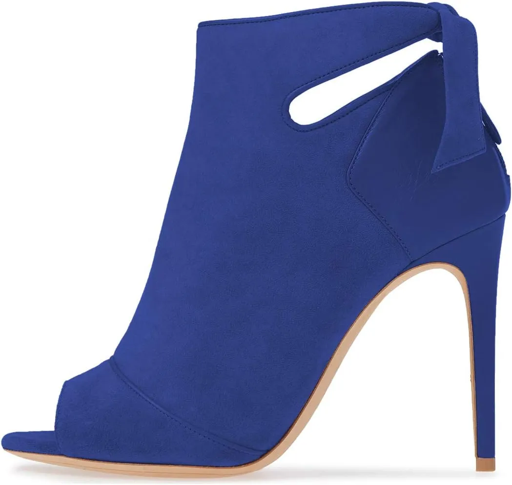 YDN Women High Heel Ankle Boots Chic Open Peep Toe Cut Out Bow Tie Stiletto Booties Shoes Size 4-16 US