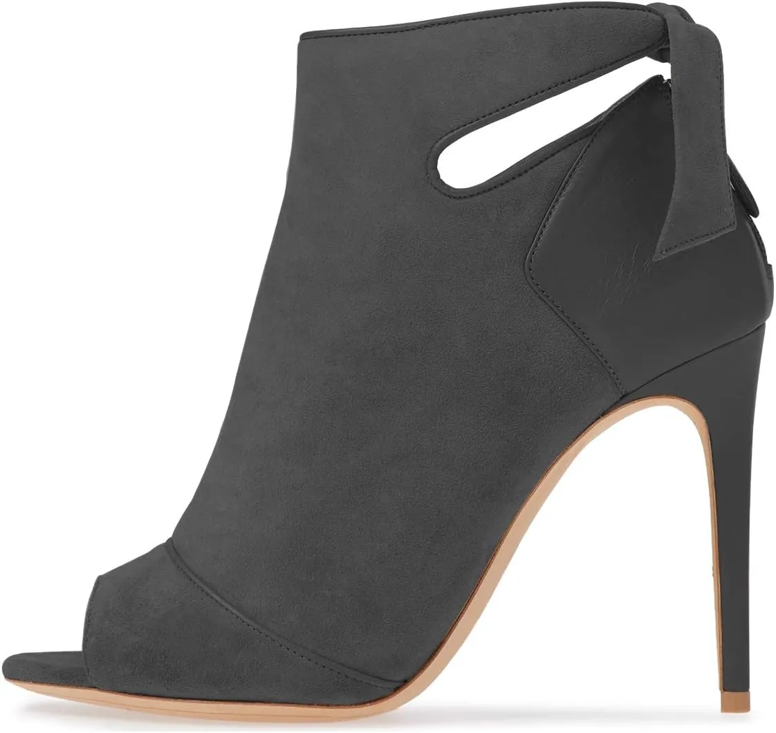 YDN Women High Heel Ankle Boots Chic Open Peep Toe Cut Out Bow Tie Stiletto Booties Shoes Size 4-16 US