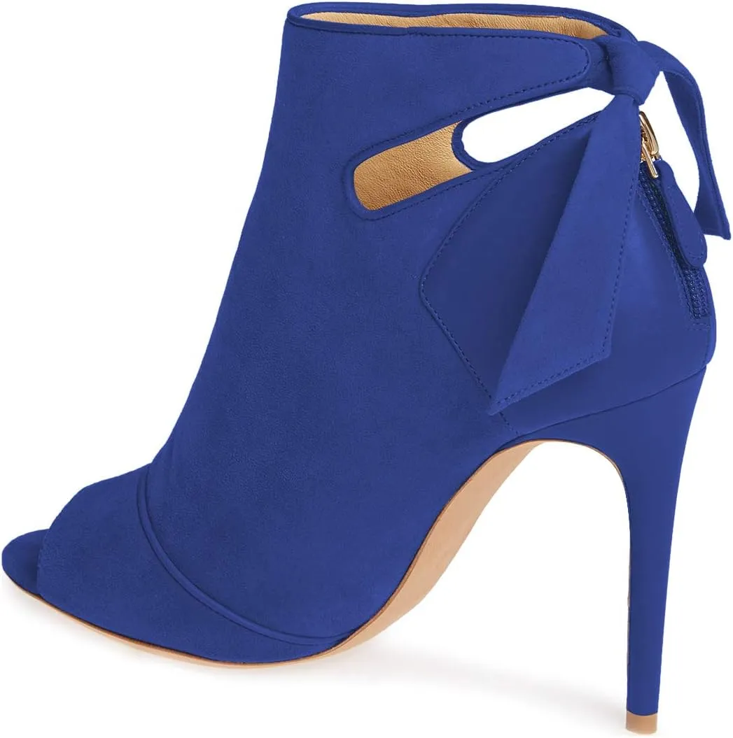 YDN Women High Heel Ankle Boots Chic Open Peep Toe Cut Out Bow Tie Stiletto Booties Shoes Size 4-16 US