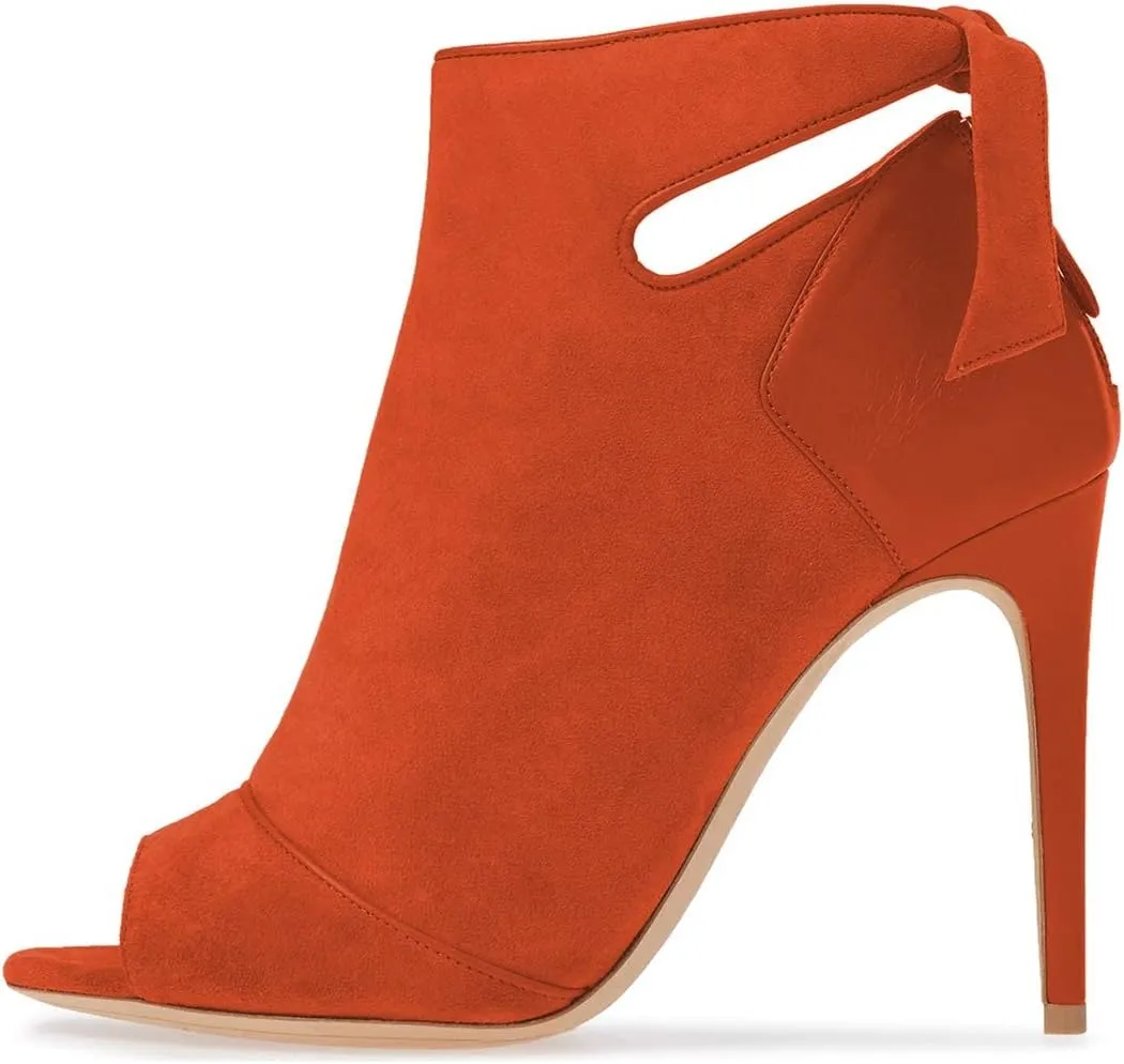 YDN Women High Heel Ankle Boots Chic Open Peep Toe Cut Out Bow Tie Stiletto Booties Shoes Size 4-16 US