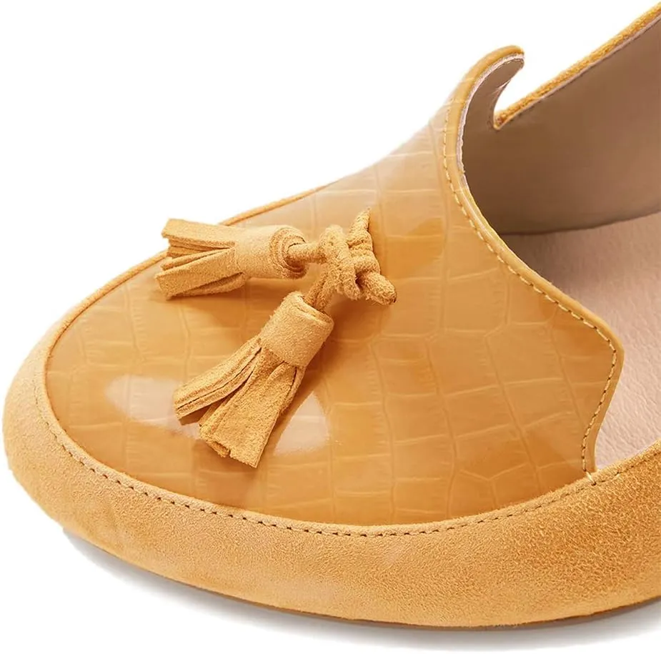 YDN Women Tassels Block Chunky High Heels Pumps Suede Patent Leather Fringed Round Toe Autumn Spring Dress Shoes for Ladies Girls
