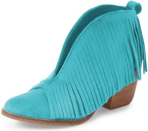 YDN Women Western Ankle High Boots with Tassels Round Toe Block Heel Suede Retro Booties Shoes Size 4-15 US