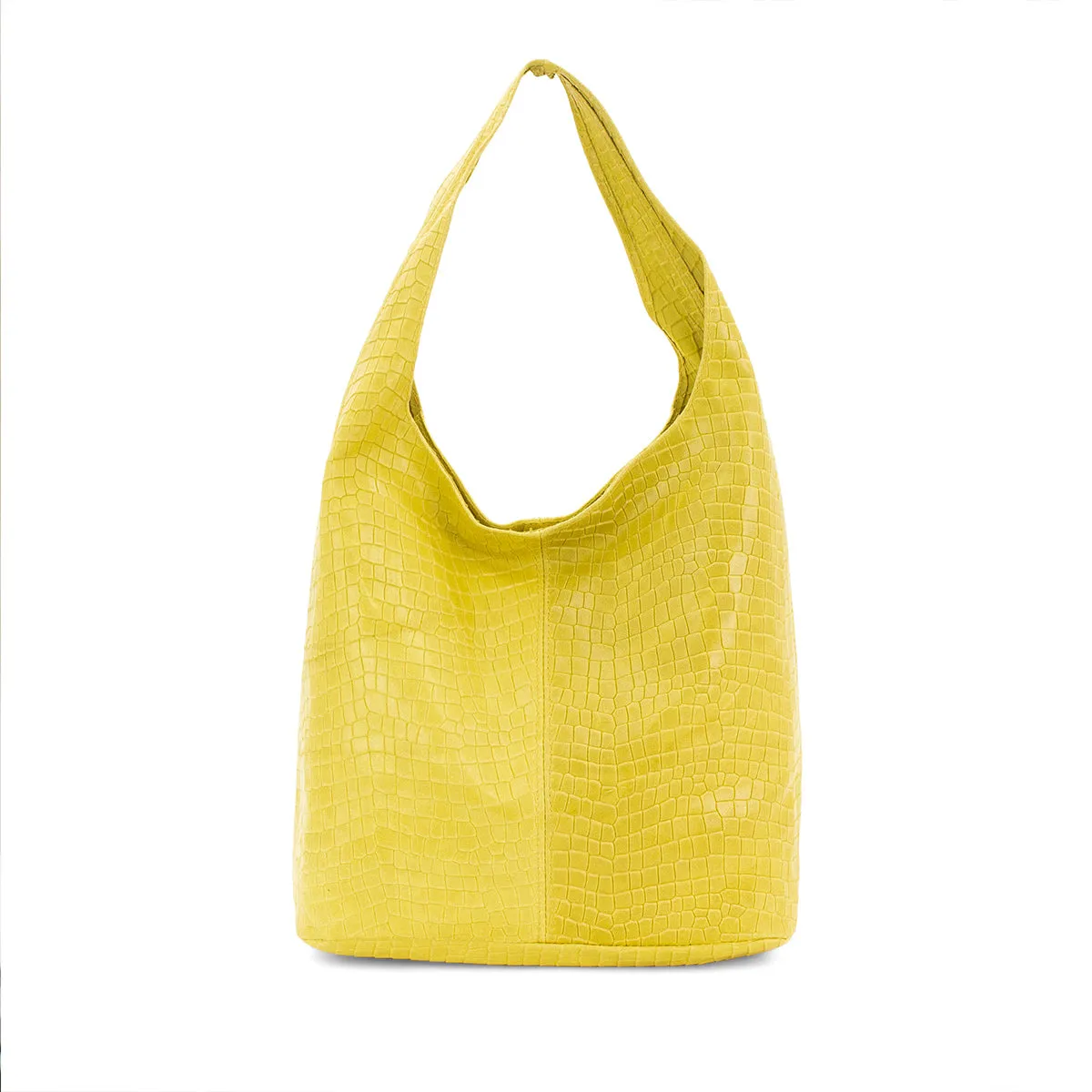 Yellow leather Crocodile Print Hobo Bag
