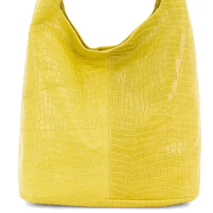 Yellow leather Crocodile Print Hobo Bag