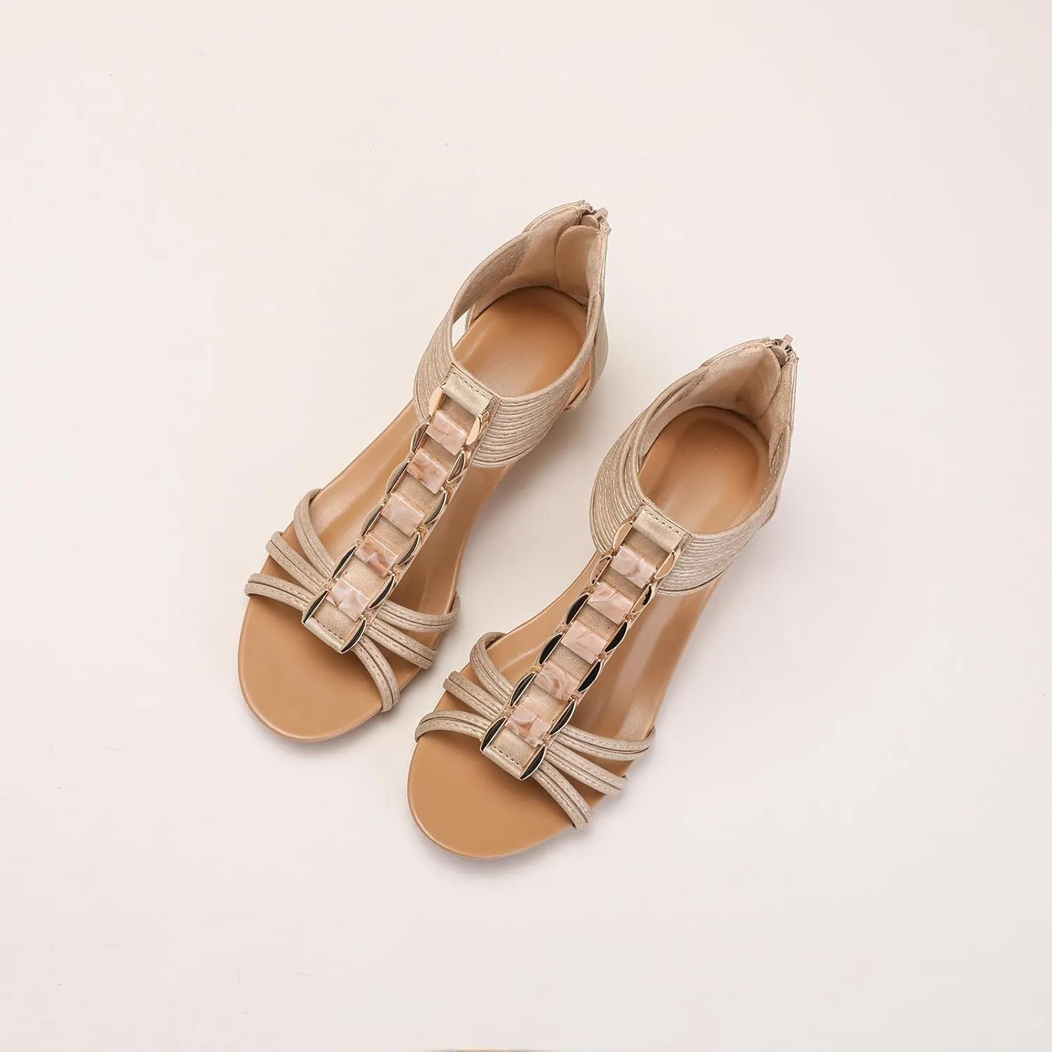 Yenktwei Women's Wedge Sandals Summer Comfort Open Toe Platform Bohemian Beach Sandals Zipper Back Shoes