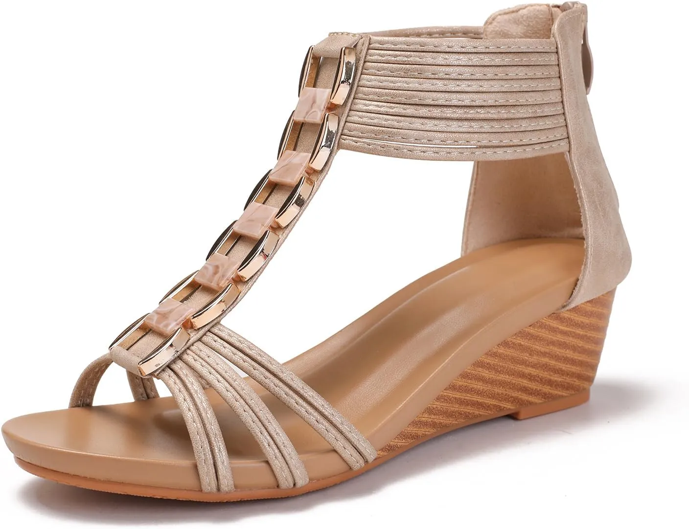 Yenktwei Women's Wedge Sandals Summer Comfort Open Toe Platform Bohemian Beach Sandals Zipper Back Shoes