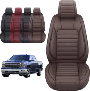 YIERTAI Seat Covers Compatible with Silverado Sierra for 2007-2024 2025 1500/2500/3500 Crew Double Extended Cab Trucks Waterproof Leather Covers Protectors(2 PCS Front only/Brown)