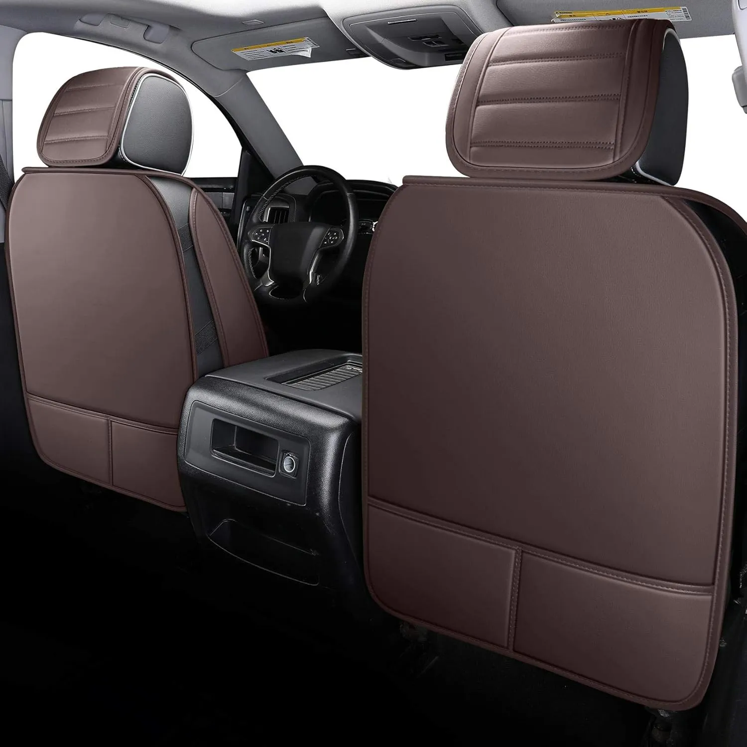 YIERTAI Seat Covers Compatible with Silverado Sierra for 2007-2024 2025 1500/2500/3500 Crew Double Extended Cab Trucks Waterproof Leather Covers Protectors(2 PCS Front only/Brown)