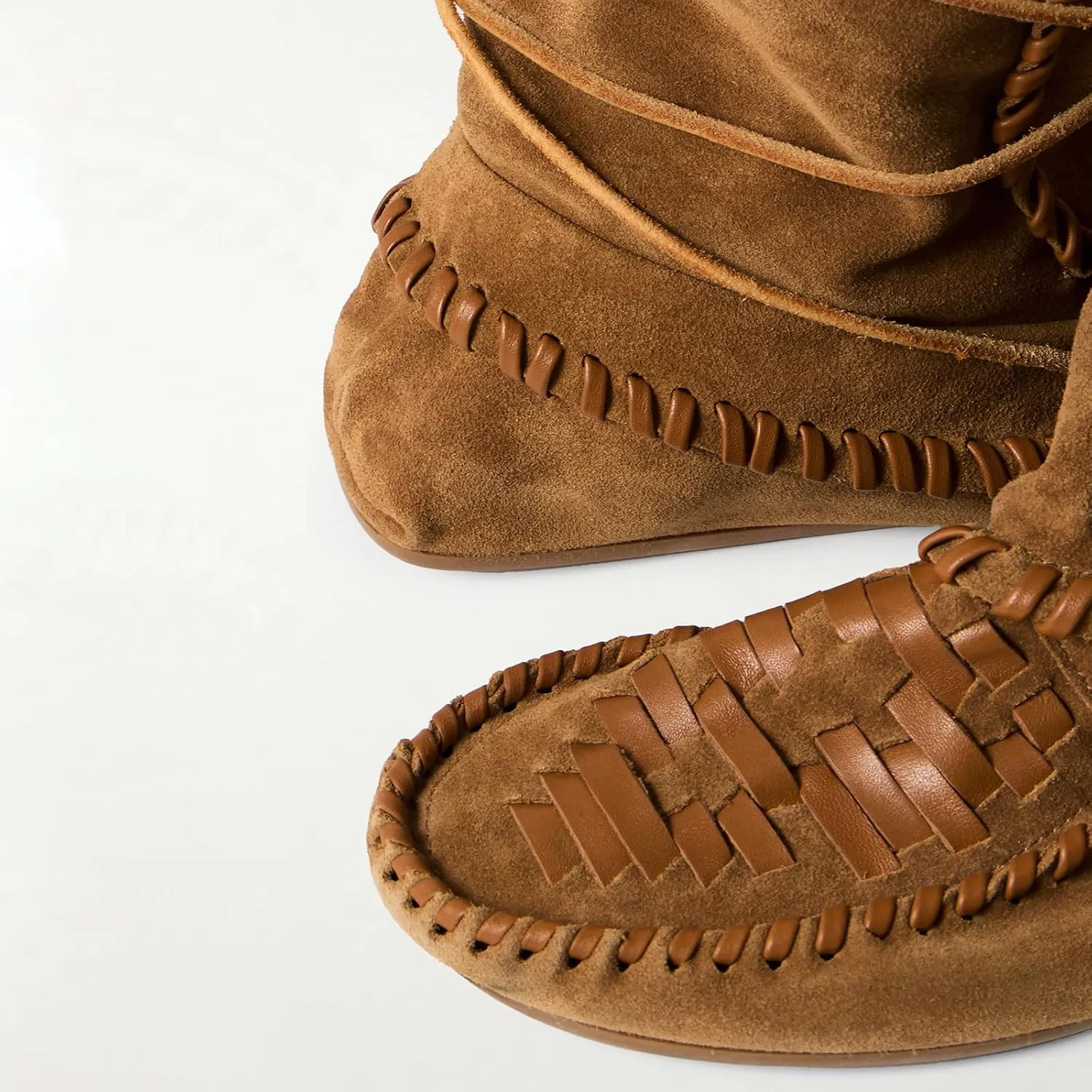 Yishaweiqi Tassel Suede Moccasin Boots for Women Slouched Strappy Fold Over Mid Calf Pull On Lace Up Short Boots