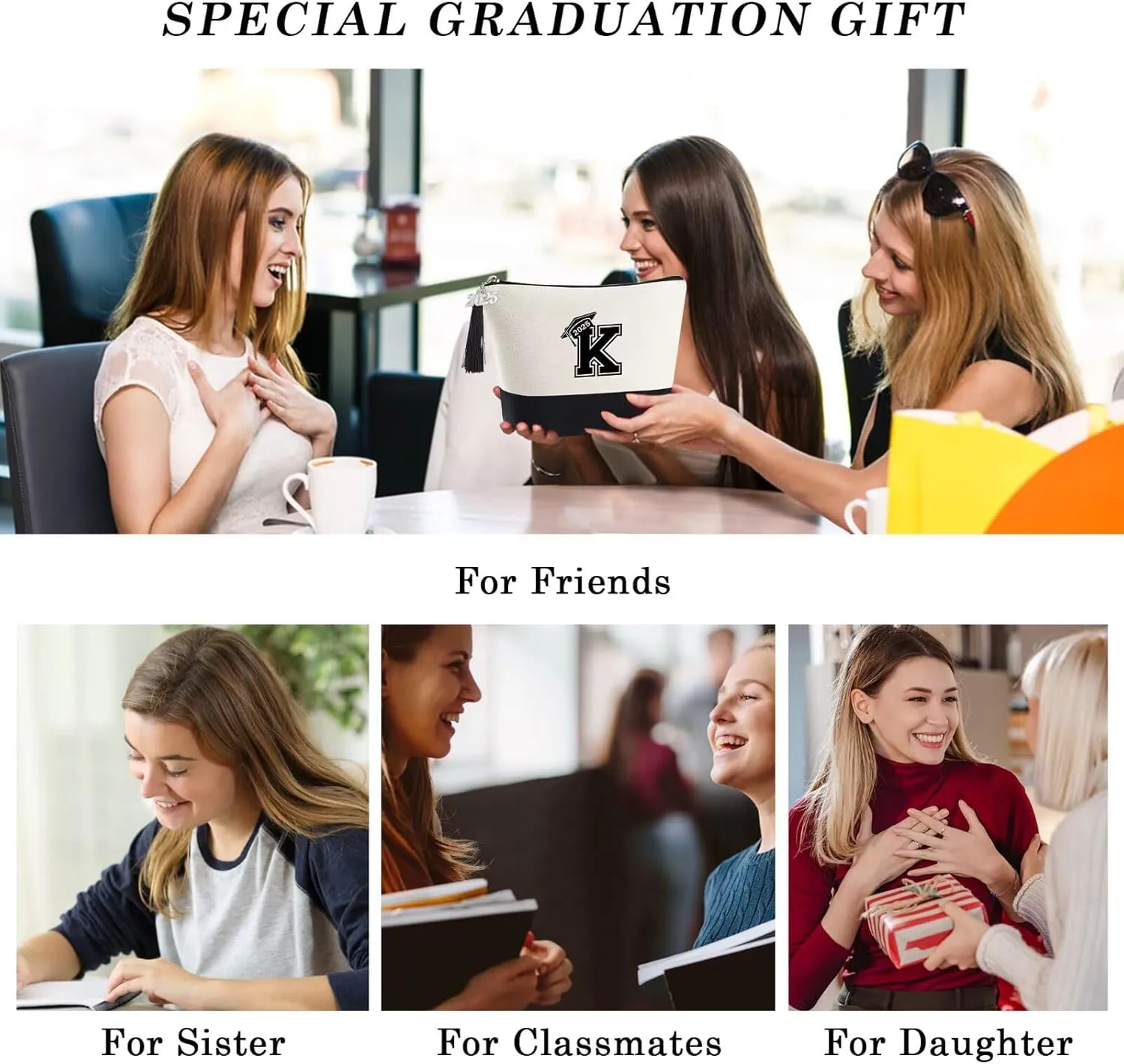 YOOLIFE 2025 Graduation Gifts for Her, Class of 2025 Gifts Initial S Travel Makeup Bag Cute Make Up Bag Cosmetic Bags for Women Graduation Gifts for Her Teacher Appreciation Gifts Daughter Sister
