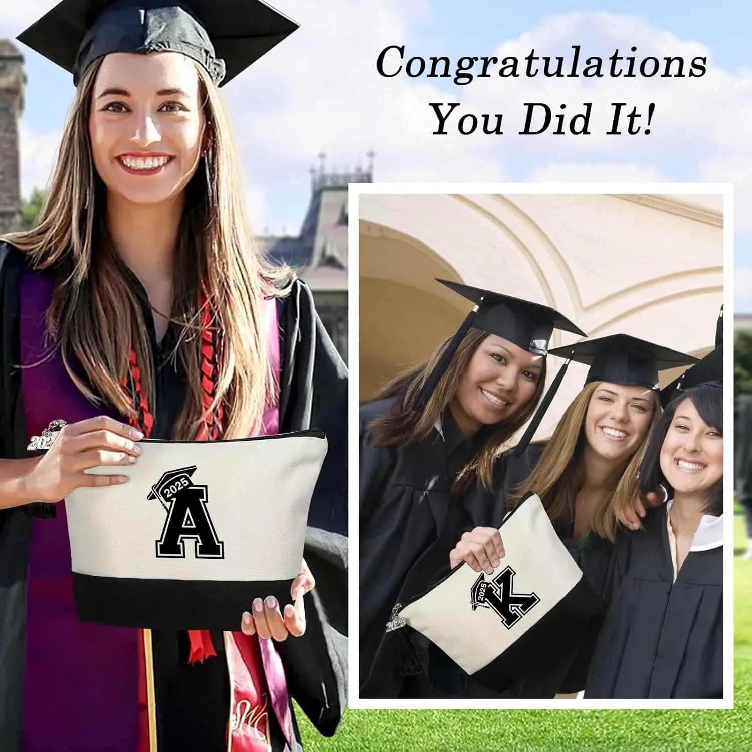 YOOLIFE 2025 Graduation Gifts for Her, Class of 2025 Gifts Initial S Travel Makeup Bag Cute Make Up Bag Cosmetic Bags for Women Graduation Gifts for Her Teacher Appreciation Gifts Daughter Sister