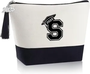 YOOLIFE 2025 Graduation Gifts for Her, Class of 2025 Gifts Initial S Travel Makeup Bag Cute Make Up Bag Cosmetic Bags for Women Graduation Gifts for Her Teacher Appreciation Gifts Daughter Sister