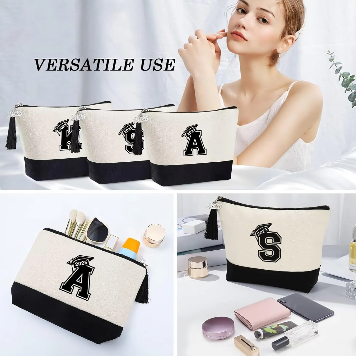 YOOLIFE 2025 Graduation Gifts for Her, Class of 2025 Gifts Initial S Travel Makeup Bag Cute Make Up Bag Cosmetic Bags for Women Graduation Gifts for Her Teacher Appreciation Gifts Daughter Sister