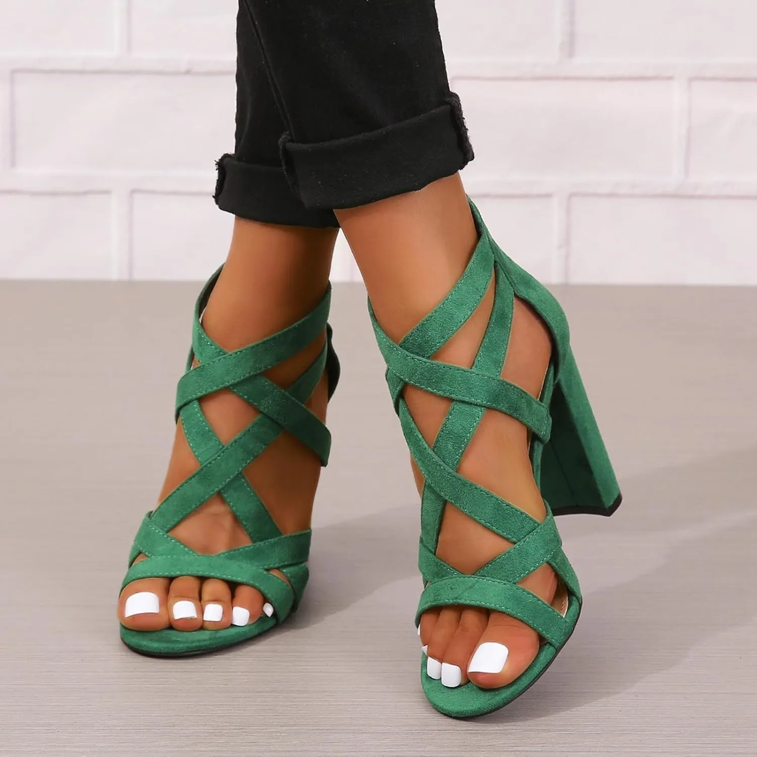 ZBYY Women's Open Toe Chunky Block Stacked Heels Sandals Summer Crisscross Wedding Party Dress Pumps High Heel Sandal