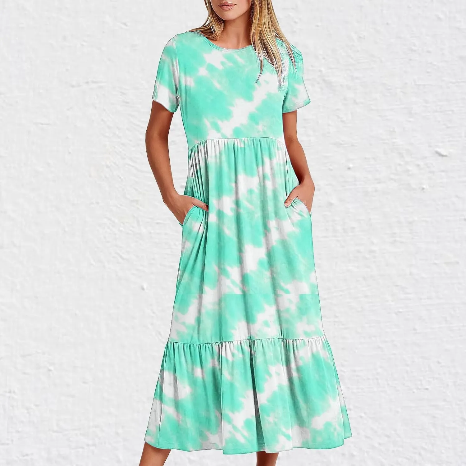 ZDRZK Womens Summer Dresses Cute Boho Floral Print Beach Long Maxi Dresses Flowy Casual Tshirt Sundresses with Pockets