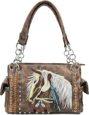 Zelris Dakota Dales Pony Horse Embroidery Mane Western Country Women Conceal Carry CCW Shoulder Handbag Purse