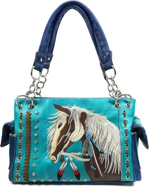Zelris Dakota Dales Pony Horse Embroidery Mane Western Country Women Conceal Carry CCW Shoulder Handbag Purse
