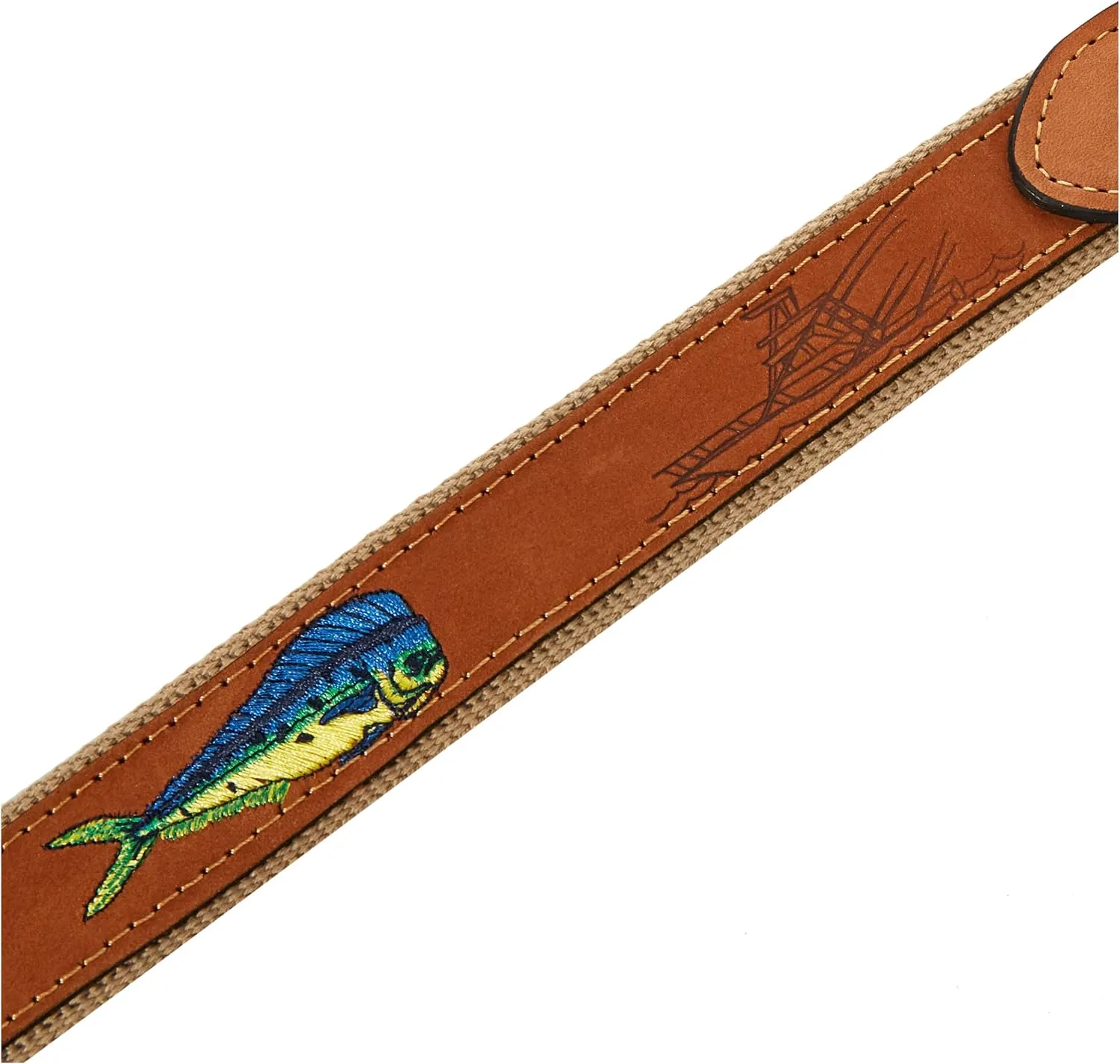 ZEP-PRO Men's Tan Leather Embroidered Dolphin Belt