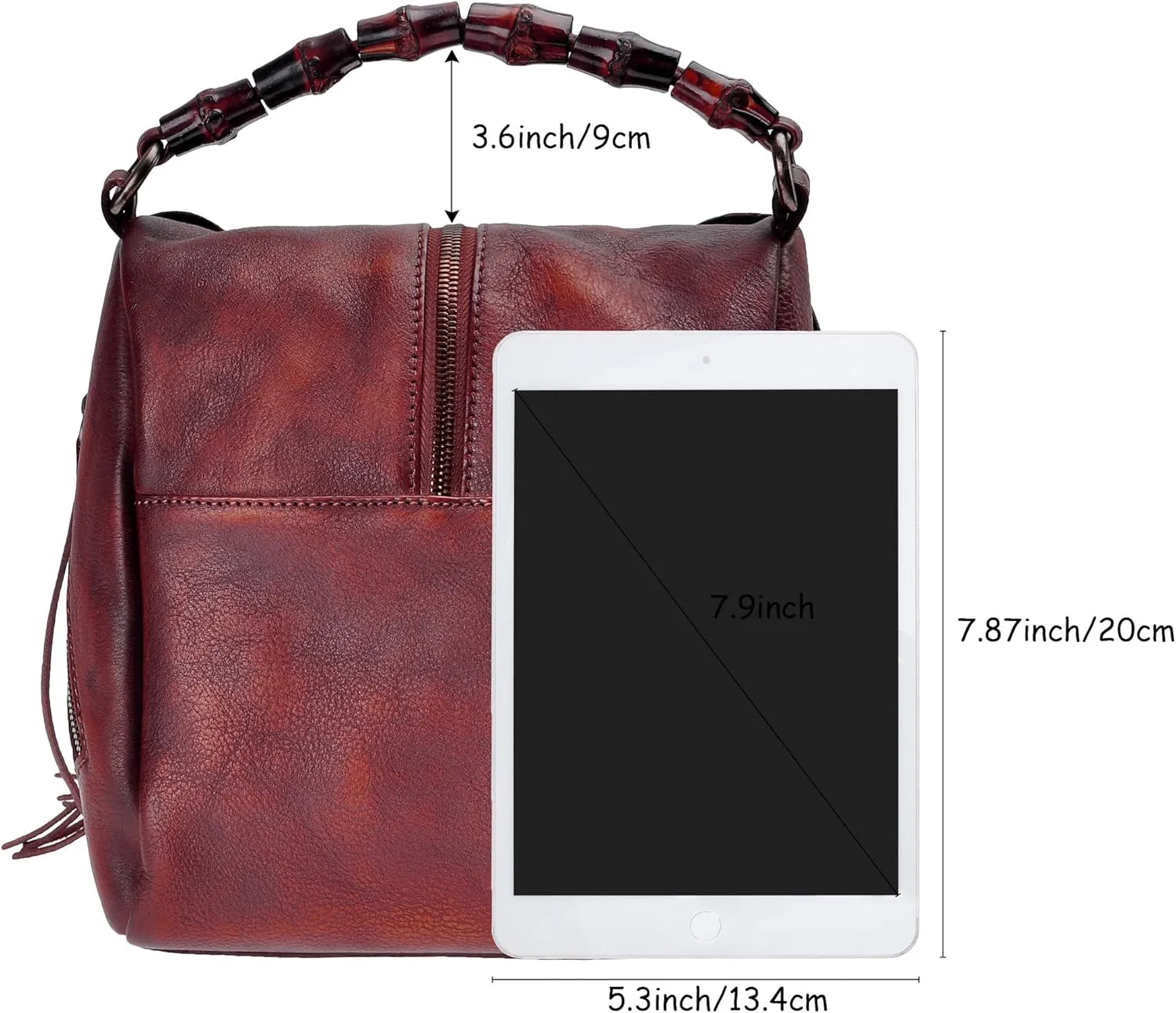 ZLYC Women's Leather Bamboo Hand Strap Featured Fringe Bohemian Tassel Studed Cross Body Bag