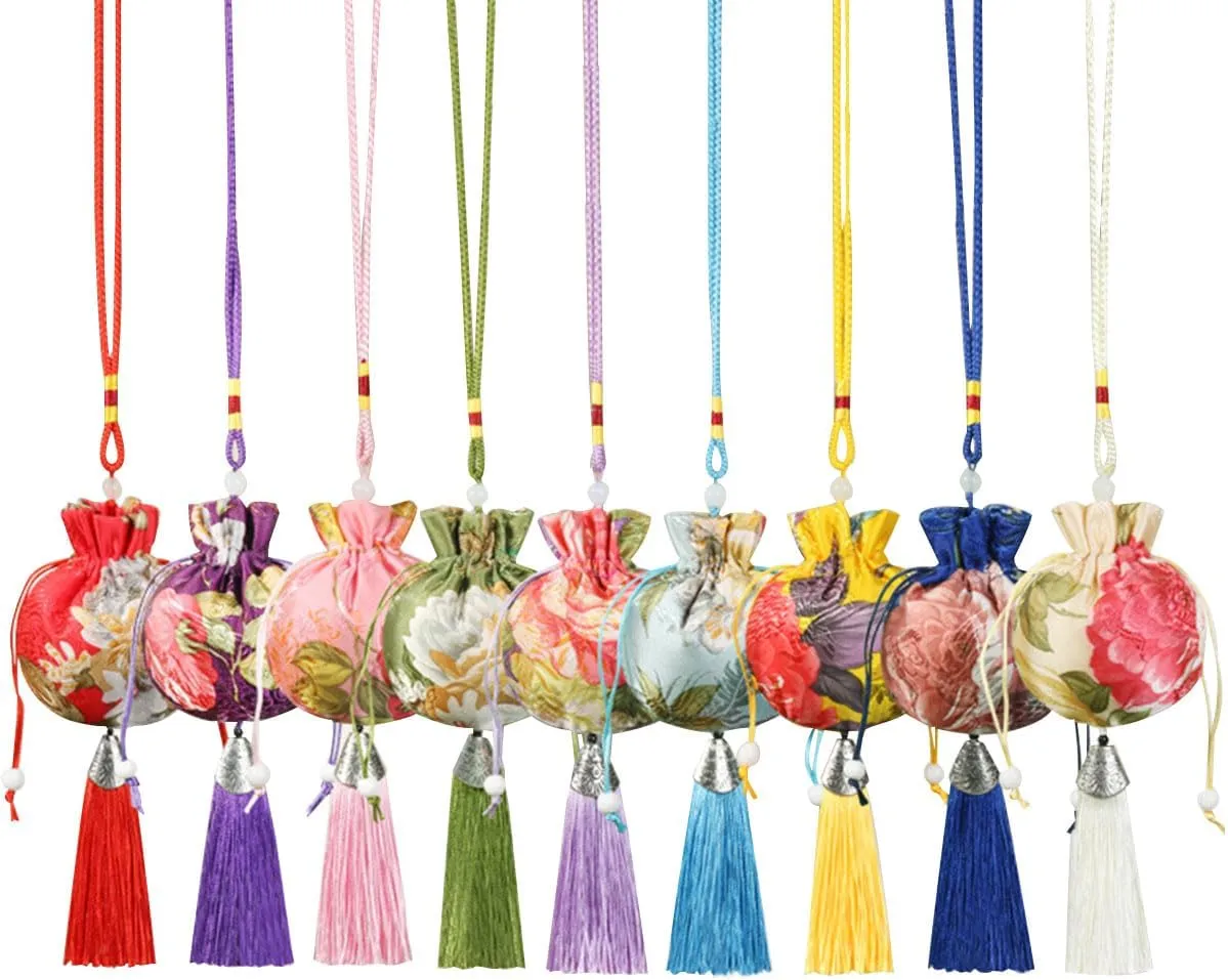 Zormgora 30 Pcs Chinese Sachet Silk Brocade Coin Bags Brocade Drawstring Bag Jewelry Gift Bags Flower Pattern Sachets with Tassels(Random Color)