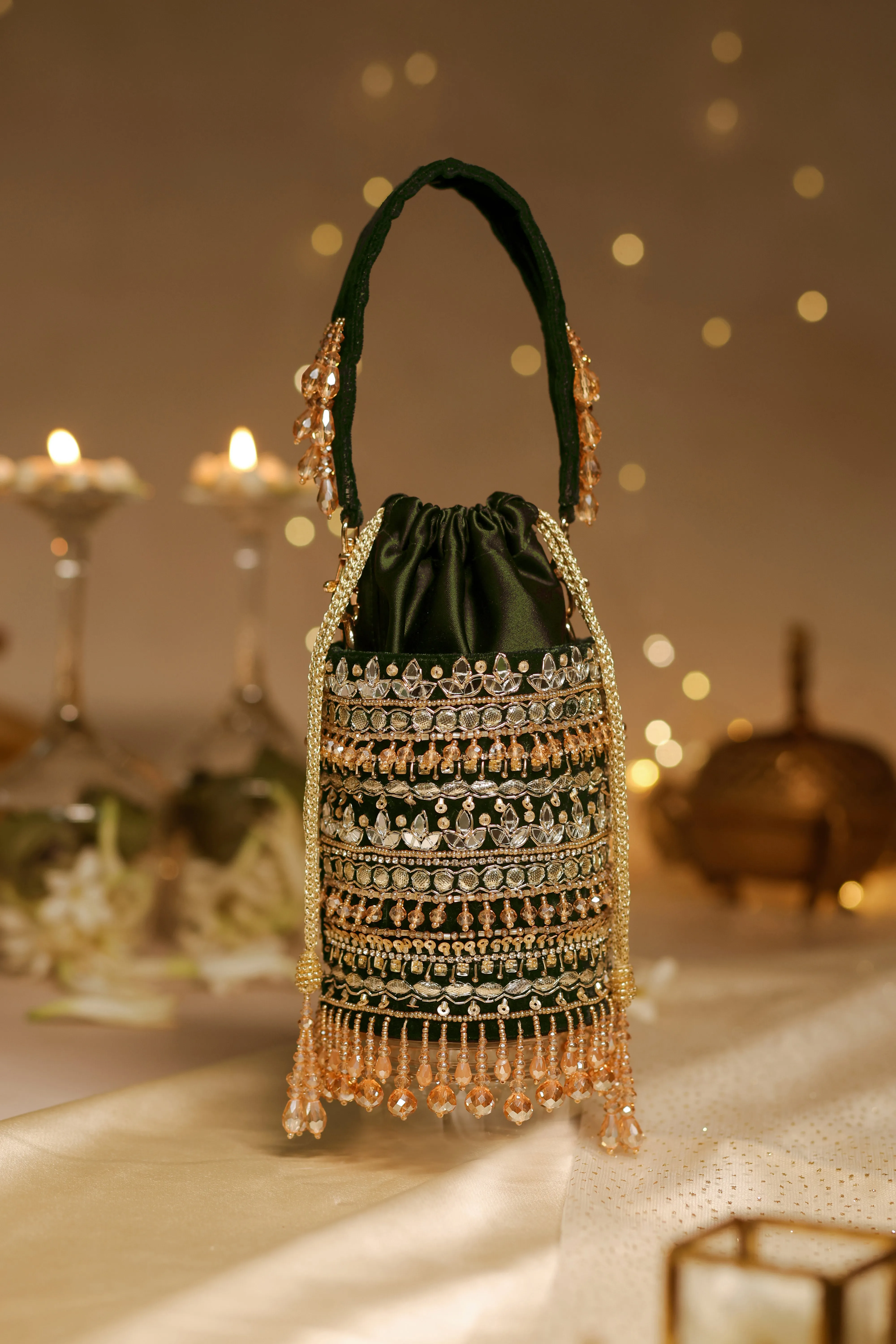 Zoya Emerald Green Bucket Potli